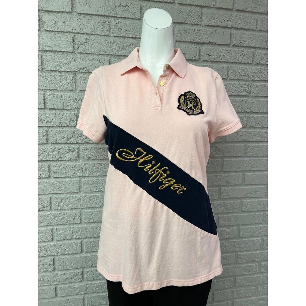 Tommy Hilfiger Women Pink Embroidered Logo / Crest Polo Shirt Size L